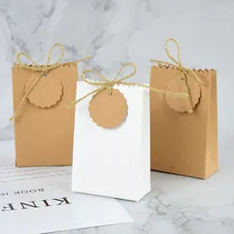 Gift Wrap 10Pcs Kraft Paper Bag With Label Jewellery Cookie Candy Packaging Box Wedding Favour For Guest Party Supplies