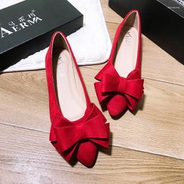 Casual Shoes Large Size Women's 2024 Spring And Autumn Fashion Pointed Flat Bow Red Bridal Wedding