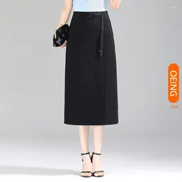 Skirts High Waist Bodycon Black One Step Skirt For Women 2024 Summer Thin Slim Fit Casual Straight Midi Office Lady M-3XL H1813