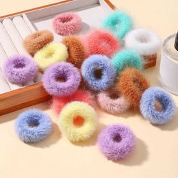 Hair Accessories 5/15 pieces/batch baby girl plush elastic headband small rubber band childrens candy fur hair grab tie hair accessories d240514