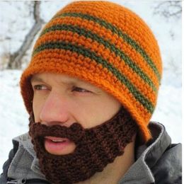 Berets 2024 Creative Winter Warm Handmade Knitted Crochet Beard Hat Bicycle Mask Ski Cap Funny Hats Xmas Gift Festival Unisex Beanies