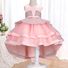 Girl's Dresses 2023 New Summer Girls Princess Dress Party Birthday Party Trailer Dress Girl Piano Performance Cake Fluffy Dress 3-10 Years Old Y240514