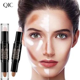 QIC QINI Colore Doppia riparazione della testa a doppia testa Silhouette illumina il viso, mette in evidenza la riparazione del viso tridimensionale, il trucco a penna correttore