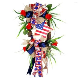 Decorative Flowers Front Door Wreath Excellent White Blue Red Green Leaves Home Decor 4th Of July Independence Day