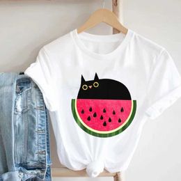 Women's T-Shirt T Shirt Women Printing Cat Pet Funny Animal Spring Summer Crop Top 90s Ladies Style Fashion Pretty Print Breathable Graphic T Y240509