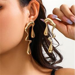 Creative Metal Irregular Water Drops Stud Earrings for Women Vintage Gold Color Geometric Long Earrings Christmas AB286