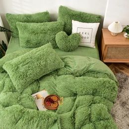 Bedding Sets Long Hair Set Green Mink Velvet Fleece Bed (no Thicken Warm Flannel Winter Filling) Linen