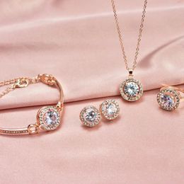 Party Favour Earrings Bracelets Necklaces Four Piece Rose Gol Golden Jewellery Gift Sets Diamond For Women Wedding Favours Guests