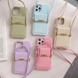 Fashion Designer Phone Case for iPhone 14 Plus 13 12 11 Pro Max Trendy Colour Leather Card Pocket Storage Shell Luxury Cover 14promax with Roll Shoulder Strap