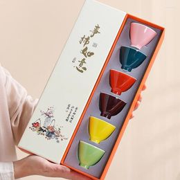 Teaware Sets 6Pcs Underglaze Ceramic Tea Cup Set Teacup Bowl Hand-painted Japanese Colourful Cups Gift Box