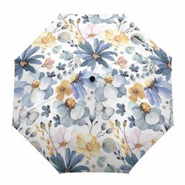 Umbrellas Summer Pastoral Style Plants Wildflowers Automatic Umbrella Travel Folding Portable Parasol Windproof