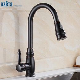 Kitchen Faucets Azeta ORB Double Mode Water Outlet Single Handle And Cold Pull Out Tap AT7608OB