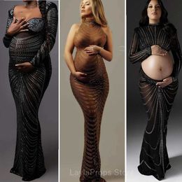 Maternity Dresses Maternity Dresses For Photo Shoot Maxi Evening Sexy Pregnant Women Elegant Sleeveless Bodycon Party Stretchy Rhinestone Body-con T240509