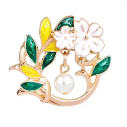 Brooches Flower Pearl Leaves Dripping Oil Brooch Badge Pin For Lady Girls Decoration Accessories