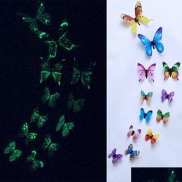 Wall Stickers 12Pcs Luminous 3D Butterfly Home Decor Fashion Glow For Bedroom Living Room Colorf Butterflies Decoration Drop Delivery Dhpdt