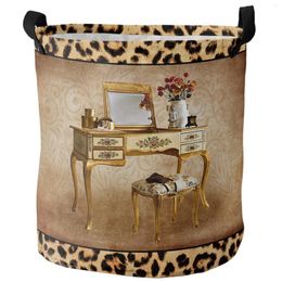 Laundry Bags Leopard Print Animal Skin Texture Dressing Table Foldable Basket Large Capacity Waterproof Organiser Kid Toy Storage Bag