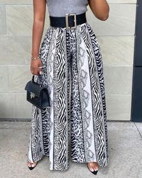 Women's Pants Casual Women Black & White Abstract Patterns Print Wide Leg High Waist For 2024 Pantalones De Mujer