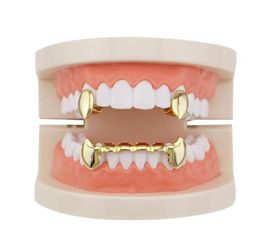 Glossy Copper Dental Grillz Punk Vampire Canine Teeth Jewellery Set Hip Hop Women Men Gold Plated Grills Accessories Whole 3670287