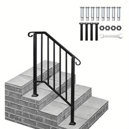 Decorative Flowers Artisasset Matte Black Outdoor 2-Step Iron Handrail Wrought Mattle Stair Railing With Curved Ends And Balusters For