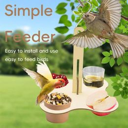 Other Bird Supplies Feeder With 4 Feeding Ports Holes Rustic Wooden Tray For Outdoor Enthusiasts