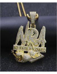 Hip Hop Letter Necklace No Rats Allowed Pendant Iced Out Full Zircon Mens Bl wmtfyd queen663351657