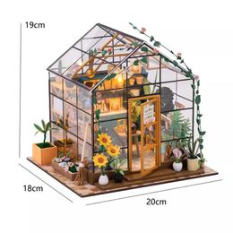 Architecture/DIY House Miniature Dollhouse Case Doll House with LED Light Diy 3D Puzzle Assembly Model Handmade DIY Cabin Creative Casey Flower Houses
