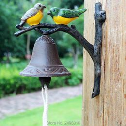 Decorative Figurines Two Little Birds Modelling Doorbell Steel Hanging Bells Wrought Iron Dinner Bell Retro Colourful Handmade Craft For Yard