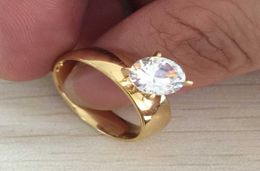 High Quality 8mm 18K gold plated big zircon CZ diamond rings Wedding Band stainless steel lovers Ring for Women1204276