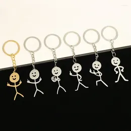 Party Favour Funny Matchstick Men Stainless Steel Keychain Gold Silver Metal Key Ring Pendant Cartoon Stickman Figurine Gifts Supply