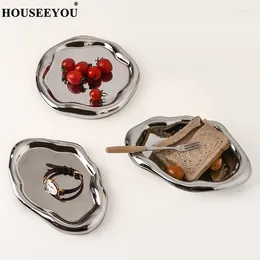 Decorative Figurines Modern Ceramic Silver Plated Desktop Decoration Creative Art Ink Dot Storage Tray Kitchen Living Room