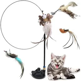Cat Carriers Interactive Toy Simulation Bird Stick Furry Feather With Bell Sucker For Kitten Playing Teaser Wand