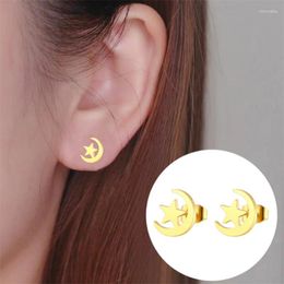 Stud Earrings Star Moon Fashion Mini Gold Colour Sweet Stainless Steel Feminine Charm Jewellery Party Accessories