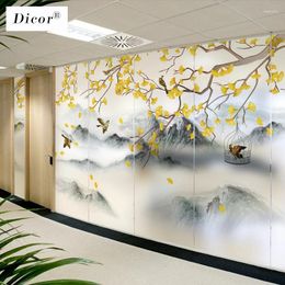 Window Stickers Chinese Style Luxury Stained Film Frosted Opaque Privacy Sticker Flower Natural Scenery Glass No Glue 2024