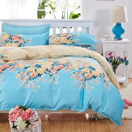 Bedding Sets Elegant Floral Set Polyester Cotton Bed Linen 4pcs Bedspreads Kids Twin Size Blue Duvet Cover Sheet