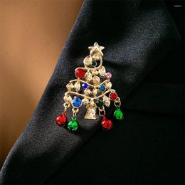 Brooches Hollow Christmas Tree Bell Brooch For Women Men Fashion Star Colored Zircon Pin DIY Jewelry Accessories Party Gifts