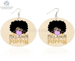 SOMESOOR Melanin Been Poppin African Wood Drop Earrings Bubble Gum Girl Afro Natural Hair Design Dangle Jewelry For Women Gifts1652282