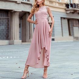 Casual Dresses Wepbel Y2K Large Swing Dress Women Sleeveless Summer High Waist Lace Chiffon See Through Solid Colour Irregular Hem