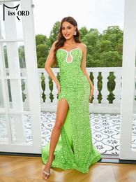 Casual Dresses Missord Women Green Sequin Mermaid Maxi Evening Dress Elegant Strapless Bodycon Thigh Split Long Party Prom Formal Gown