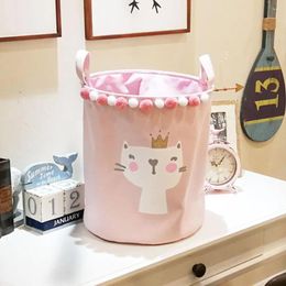 Laundry Bags Cute Animal Print Pompom Toys Clothes Holder Storage Bucket Container Organiser