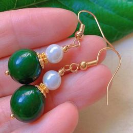 Dangle Earrings Fashion Green Round Chalcedony White Pearl Bead Gold Ear Cuff Modern Casual Silver Art Crystal Gemstone