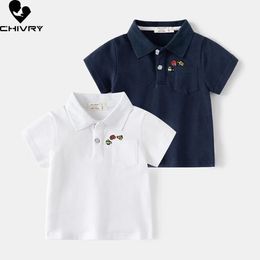 Boys Casual Polo Shirts Summer Kids Cute Cartoon Embroidery Pocket Short Sleeve Lapel T shirt Tops Children Clothing 240514