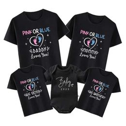 Family Matching Outfits Pink Or Blue Daddy Mommy Brother Sister Loves You Funny Gender Reveal Party Shirts Cotton Baby Shower Tee Family Matching Outfit T240513