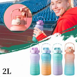 Water Bottles 2L Bottle Sports Cup With Inspirational Time Mark And Removable Filter Is Suitable For Fitness Outdoor Transportation