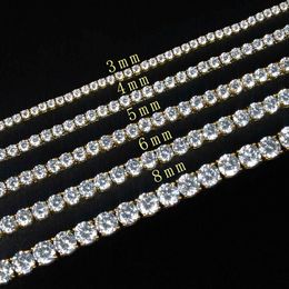 Yellow Gold Plated Wholesale Sterling Sier Hip Hop Moissanite Iced Out CZ Diamond Tennis Necklace Chain