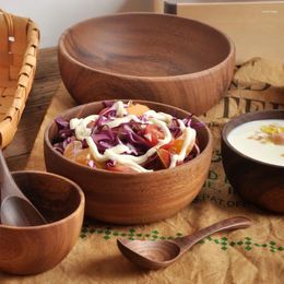 Plates Leeseph Wooden Salad Bowls Containers Acacia Woodensoup Bowl Fruit Household Kitchen Cutlery Basin
