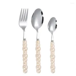 Forks 1PC Pearl Cutlery Set Western Stainless Steel Tableware Wedding Diamond Inlaid Dinnerware Knife Fork Spoon Gift Kitchen Tools