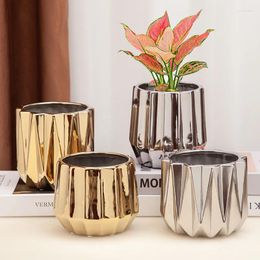 Vases Golden Ceramic Vase Light Luxury Style Succulent Pot Home Decoration Modern Room