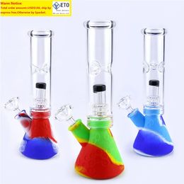 Wholesale Hookah New Oil Rigs Glass Bongs Large Silicone Water Pipe Vase Perc Percolator Smoking Pipe 14mm Joint Thick beaker bong ZZ