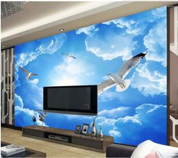 Wallpapers Custom Po Wallpaper Blue Sky And White Clouds Pigeons For Walls Roll Home Decoration