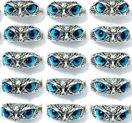 Bulk lots 30pcs blue eye owl vintage rings retro punk gothic rock women men cool biker party gifts jewelry3760864